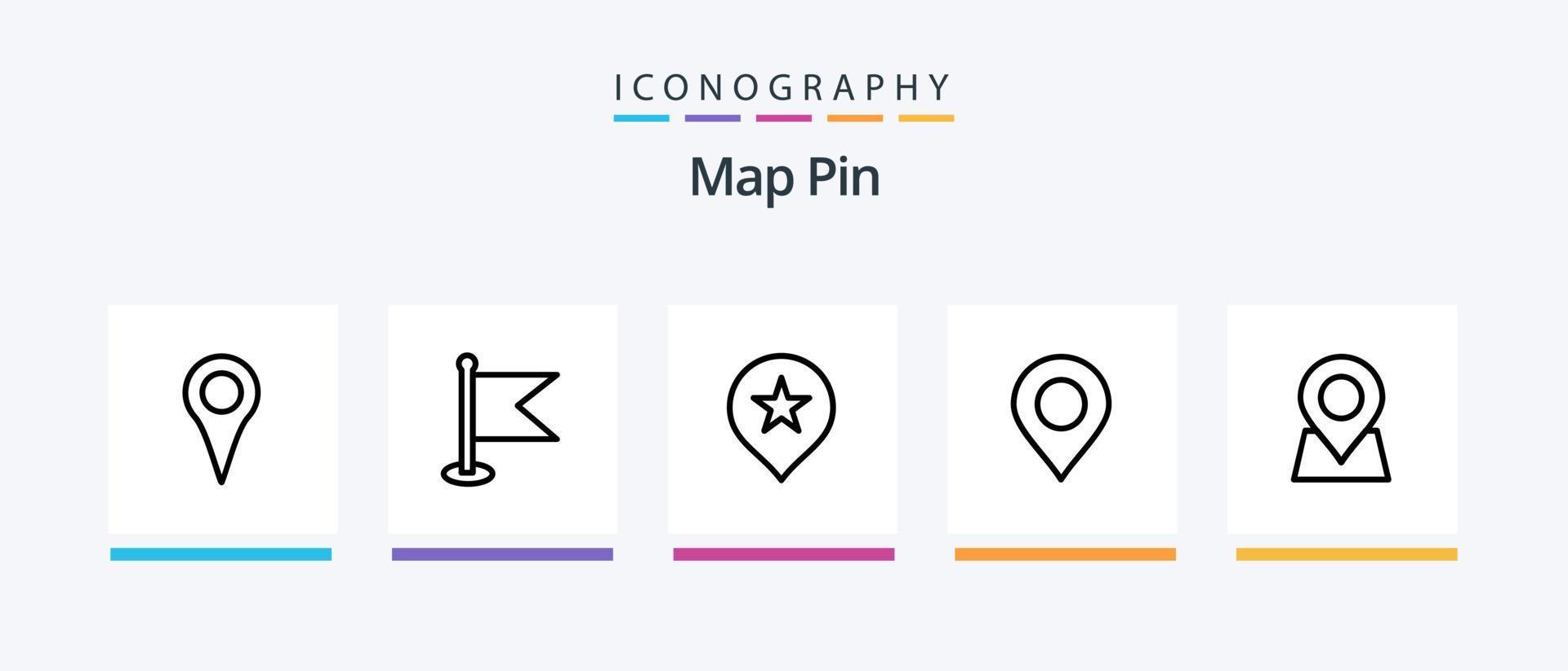 mapa pin line 5 icon pack incluindo pin. mapa. mapa. bússola. prédio. design de ícones criativos vetor