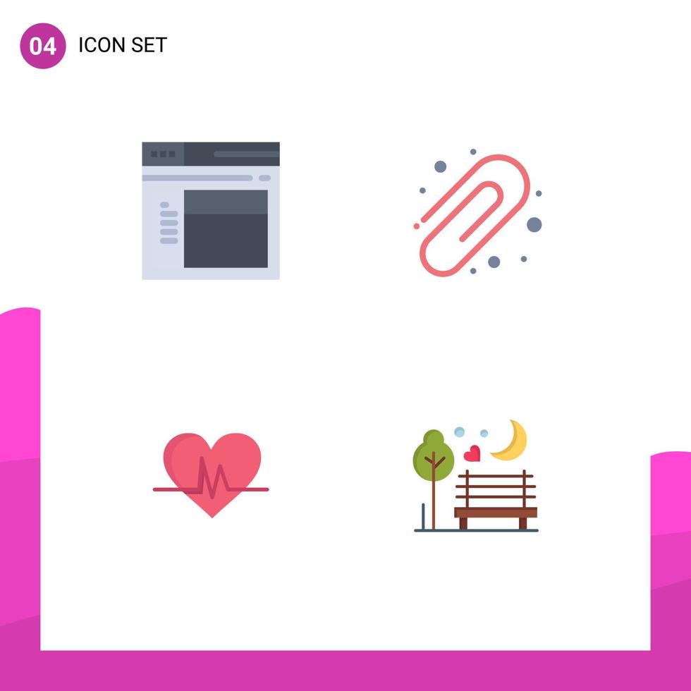 pacote de ícones vetoriais de estoque de 4 sinais e símbolos de linha para o site de batimentos cardíacos da internet clipe de papel à noite editável elementos de design vetorial vetor