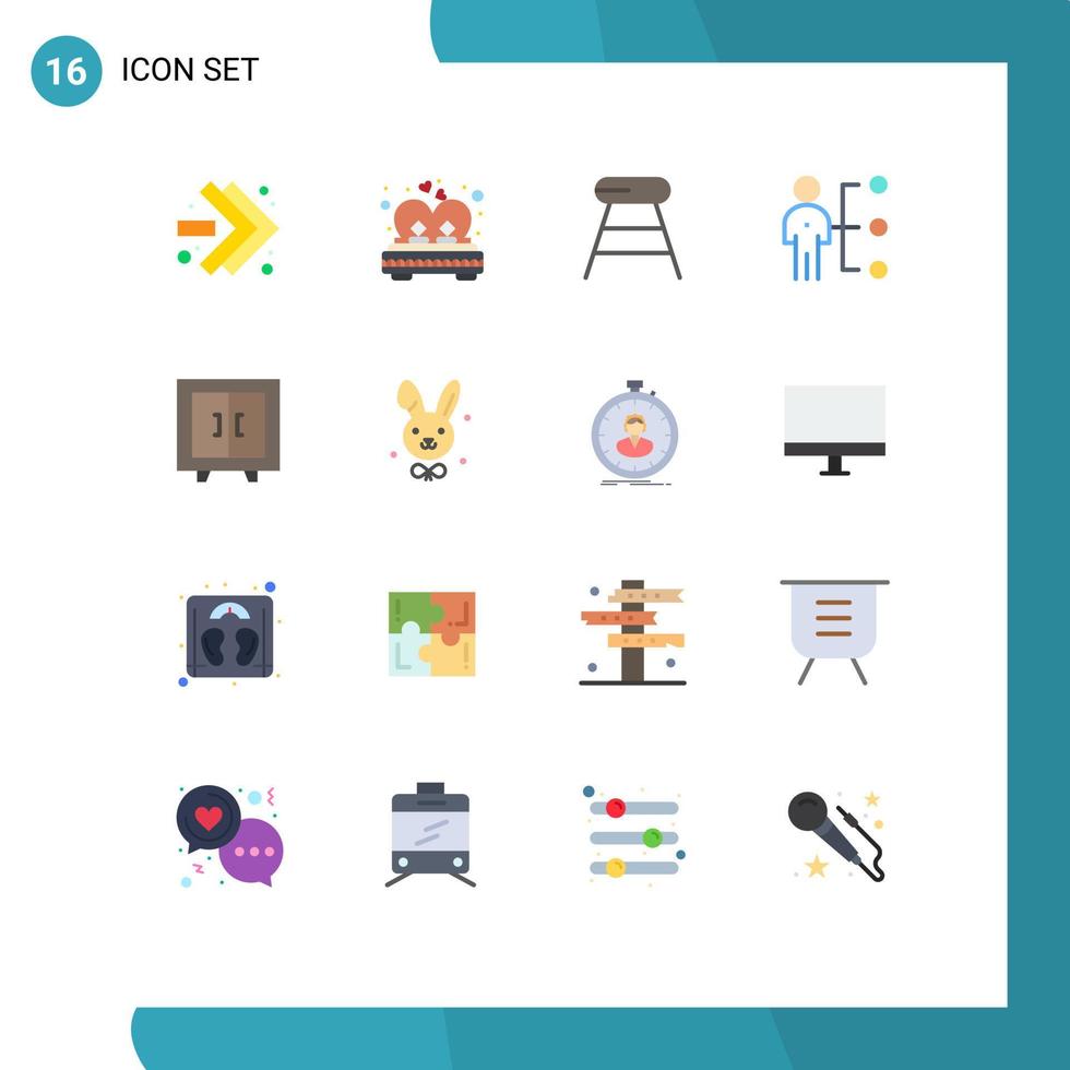 conjunto moderno de pictograma de 16 cores planas de habilidades de trabalho de café de pessoa de armário pacote editável de elementos de design de vetores criativos