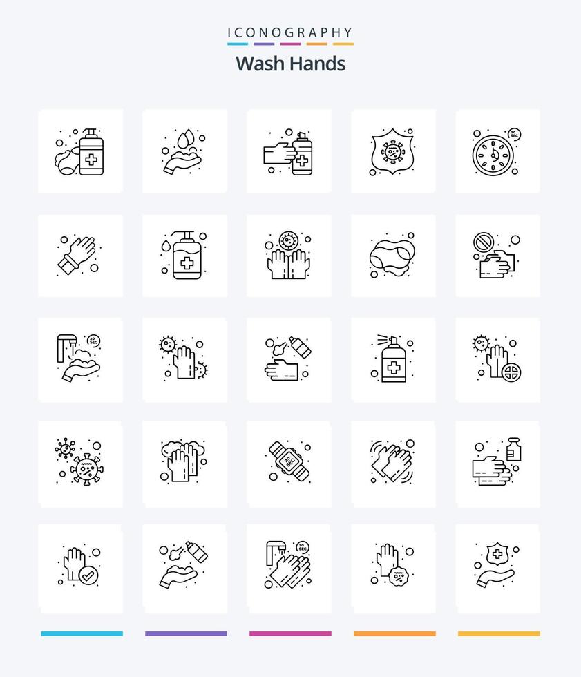 pacote de ícone de esboço de 25 mãos de lavagem criativa, como segundos. vírus. gestos. escudo. proteção vetor