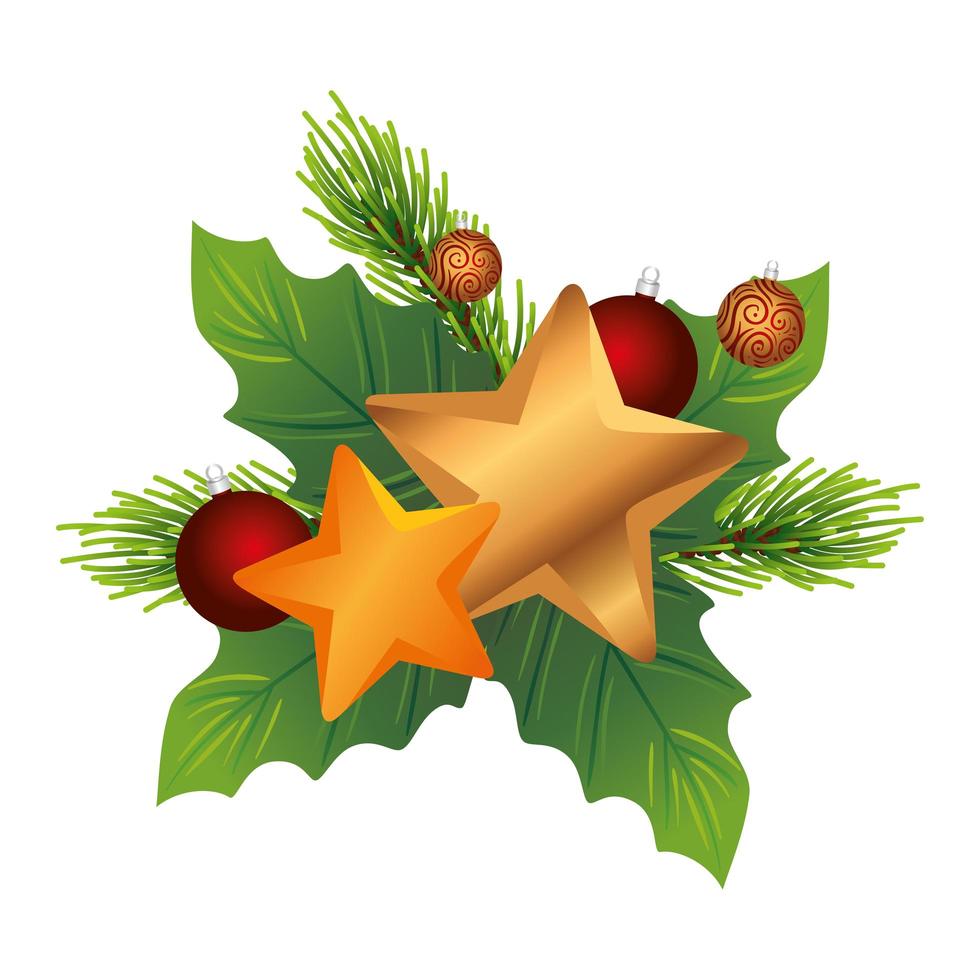 folhas decorativas de natal com estrelas douradas vetor