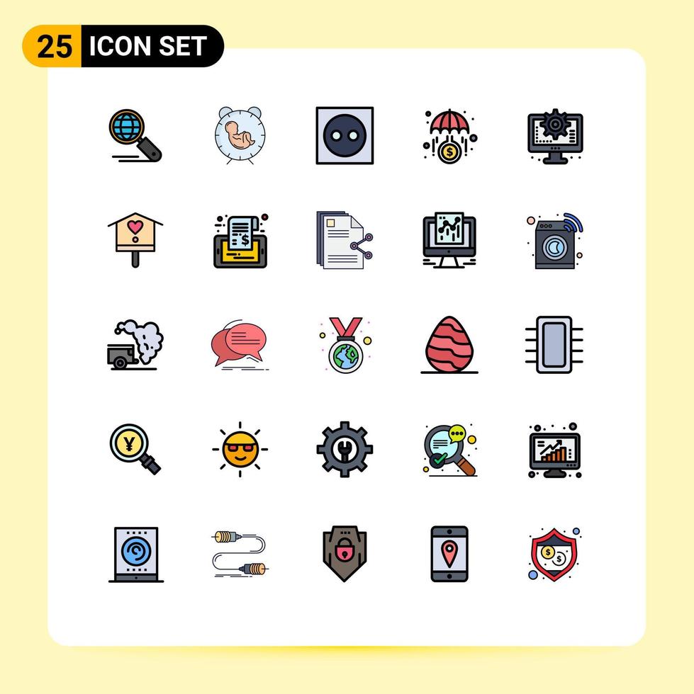 pacote de interface do usuário de 25 cores planas de linha preenchida básica de fundos infantis de crescimento de investimento luz elementos de design de vetores editáveis