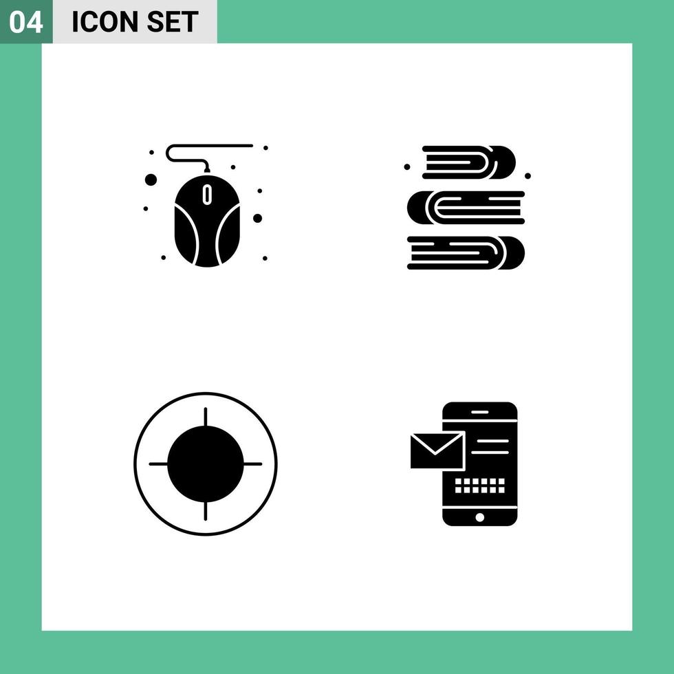 conjunto de 4 sinais de símbolos de ícones de interface do usuário modernos para computador atirar arte livro móvel elementos de design de vetores editáveis