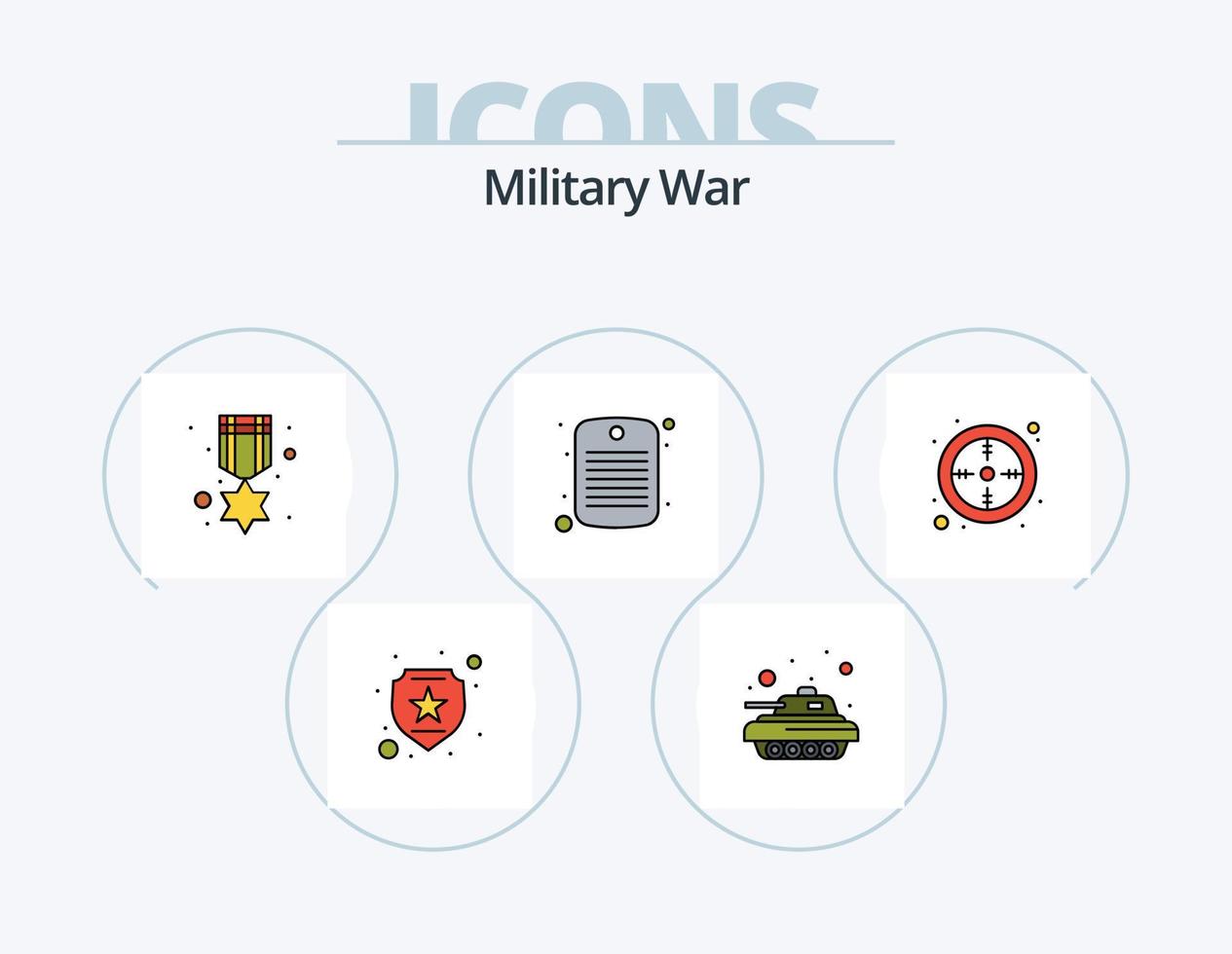 linha de guerra militar cheia de ícones do pacote 5 design de ícones. vida. visão. jipe. apontar. mirar vetor