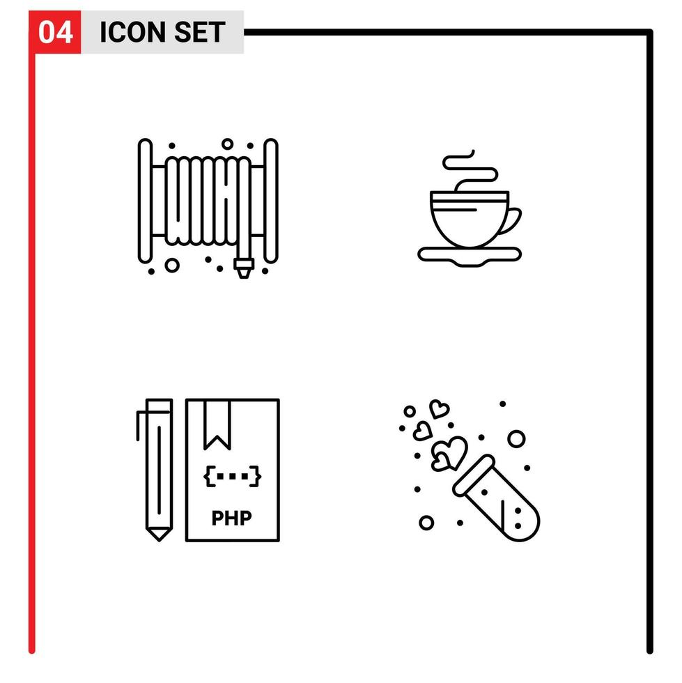 4 pacote de linhas de interface de usuário de sinais e símbolos modernos de alarme desenvolvem elementos de design vetorial editáveis de arquivo de café de mangueira vetor