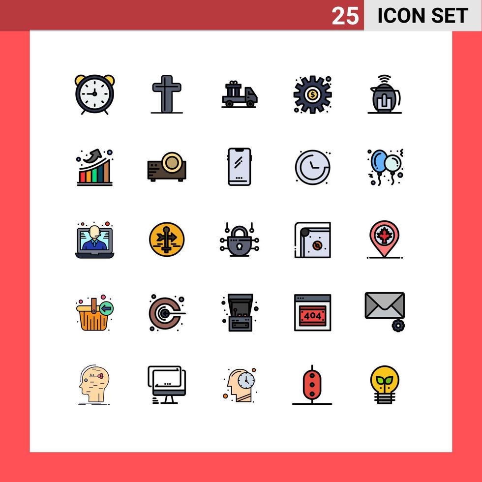conjunto de pictogramas de 25 cores planas de linha preenchida simples de elementos de design de vetores editáveis de caminhão de engrenagem de páscoa de preferência de chá