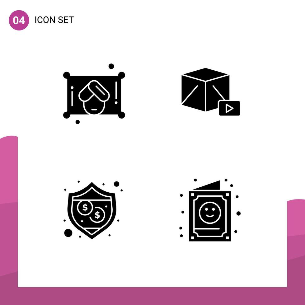 conjunto de glifos sólidos de interface móvel de 4 pictogramas de caixa de botão de escudo de mulher criança elementos de design de vetores editáveis