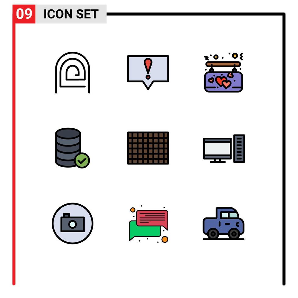 conjunto moderno de 9 cores e símbolos planos de linha preenchida, como serviço de afeto da web de chocolate, hospedagem de elementos de design vetorial editáveis vetor