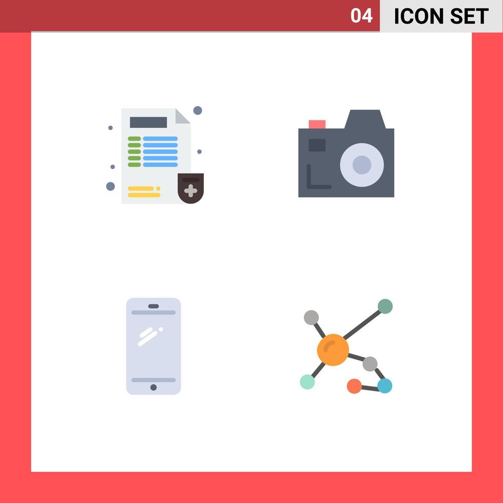 conjunto moderno de 4 ícones e símbolos planos, como elementos de design de vetores editáveis de mídia de relatório móvel médico iphone