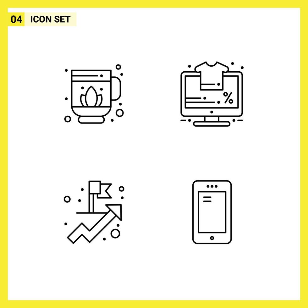 pacote de 4 sinais e símbolos modernos de cores planas de linha preenchida para mídia de impressão na web, como venda de monitor de objetivo jag, elementos de design de vetores editáveis para smartphone