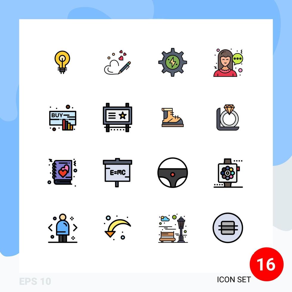 grupo de 16 linhas cheias de cores planas sinais e símbolos para clique mulher casamento comunicação poder editável elementos de design de vetor criativo