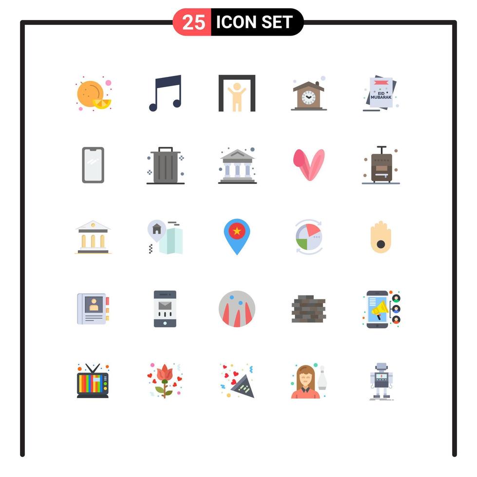 conjunto de pictogramas de 25 cores planas simples de elementos de design vetoriais editáveis de relógio de cartão de segurança de convite mubarak vetor