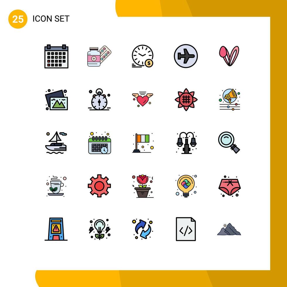 25 ícones criativos, sinais e símbolos modernos de tablet de avião voador, avião aero, relógio de parede, elementos de design de vetores editáveis
