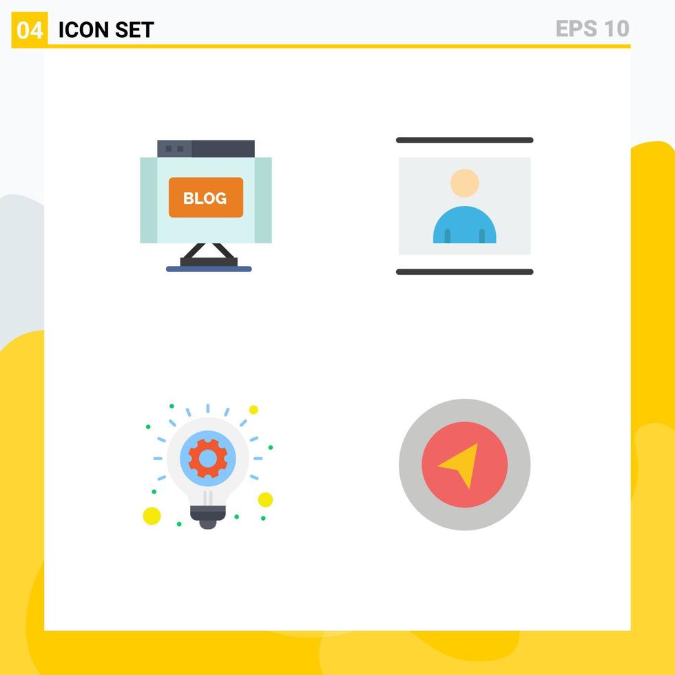 conjunto de pictogramas de 4 ícones planos simples de lâmpada de blog escrever elementos de design de vetores editáveis de luz de pessoa
