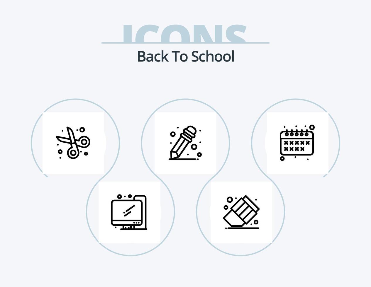 de volta ao design de ícones do pacote de ícones de linha 5 da escola. . de volta à escola. papelaria. Educação. transporte vetor
