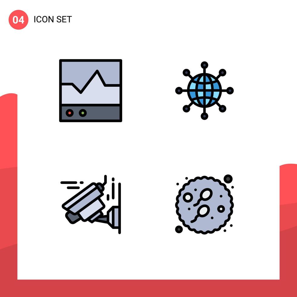 conjunto moderno de pictograma de 4 cores planas de linhas preenchidas de dispositivos web produtos globo imagem editável elementos de design vetorial vetor