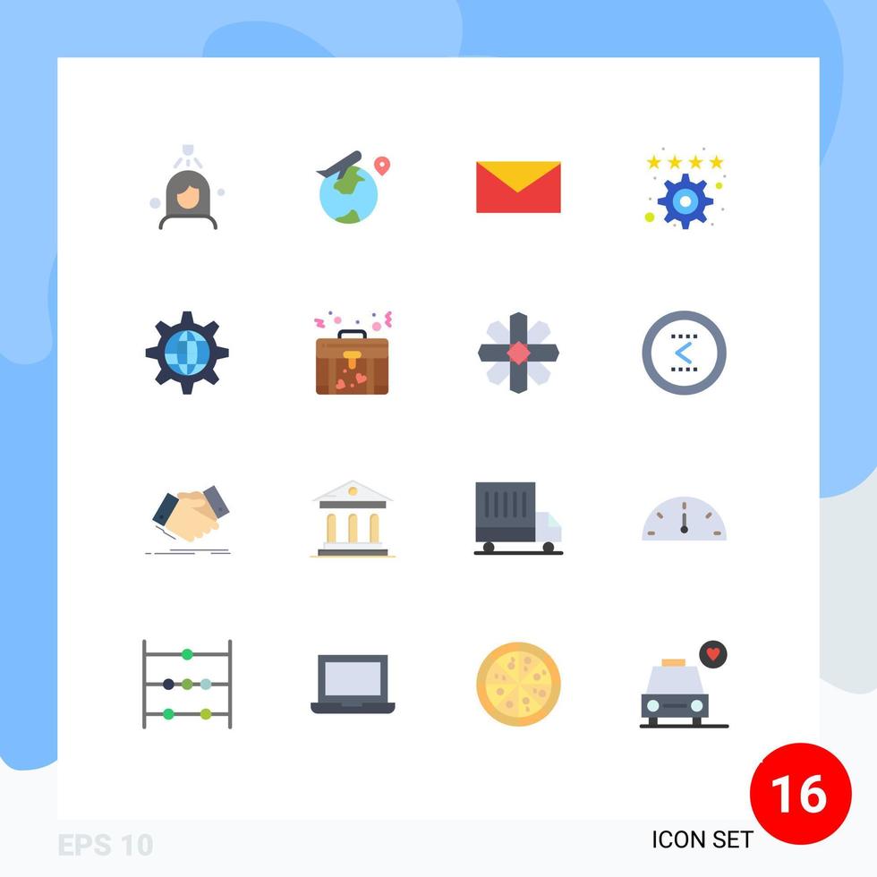 pacote de linha vetorial editável de 16 cores planas simples de configurações de correio global da internet pacote editável favorito de elementos de design de vetores criativos