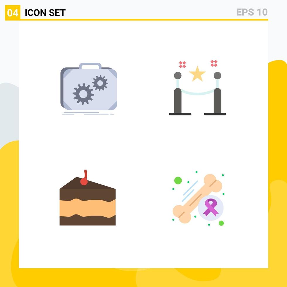 conjunto de pictogramas de 4 ícones planos simples de cerca de progresso de queijo de maleta comer elementos de design de vetores editáveis