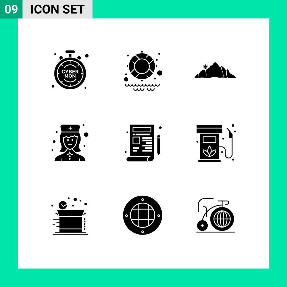 conjunto de 9 sinais de símbolos de ícones de interface do usuário modernos para design enfermeira paisagem hospital enfermeira enfermeira feminina elementos de design de vetores editáveis