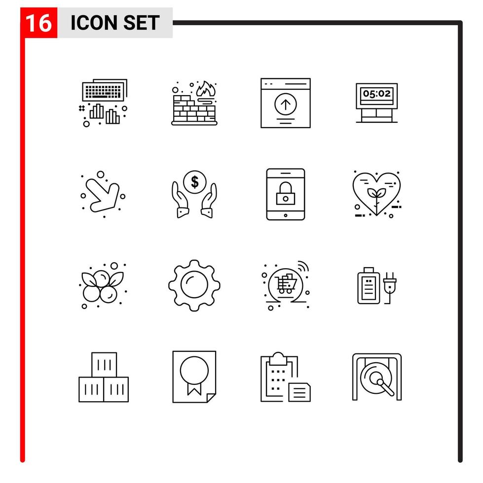 grupo de símbolos de ícone universal de 16 contornos modernos de elementos de design de vetores editáveis de interface de placar para baixo