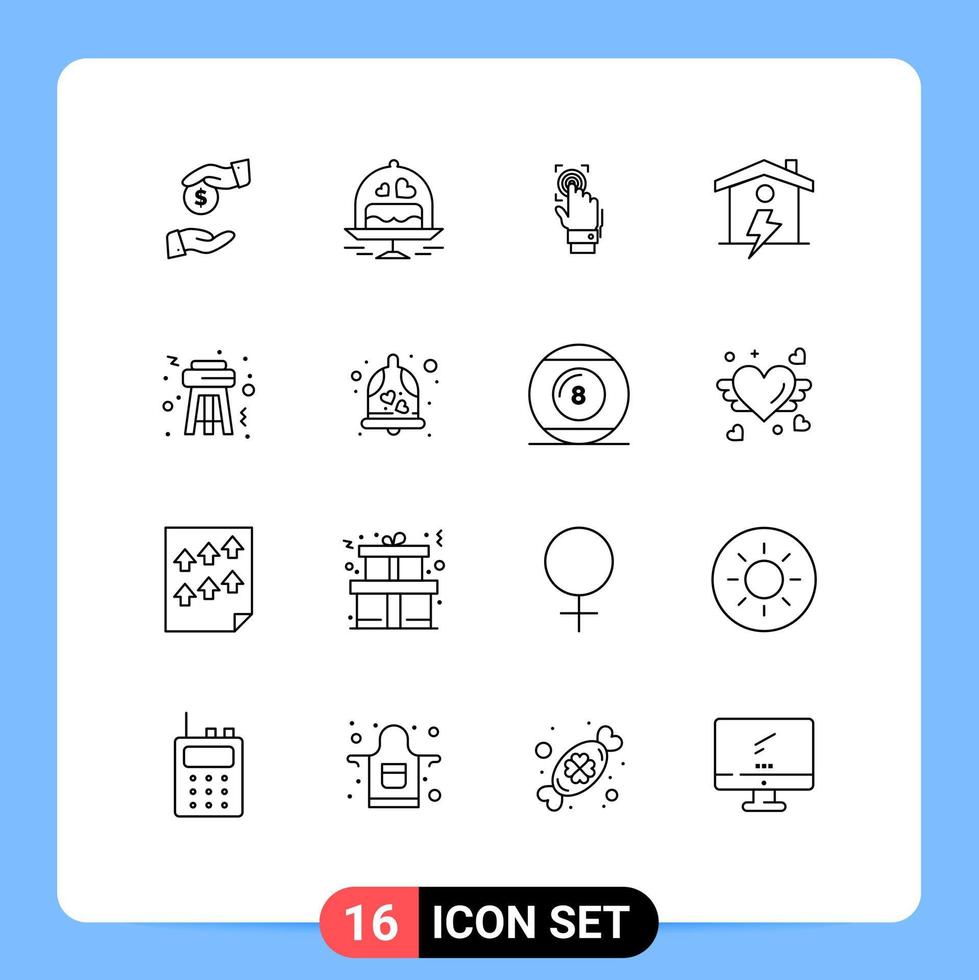 conjunto de pictogramas de 16 contornos simples de elementos de design vetorial editáveis do scanner doméstico de impressão digital da casa de força vetor