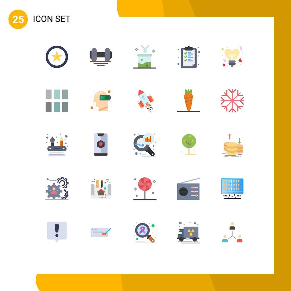 conjunto de cores planas de interface móvel de 25 pictogramas de elementos de design vetorial editáveis de análise de dados de educação do coração vetor