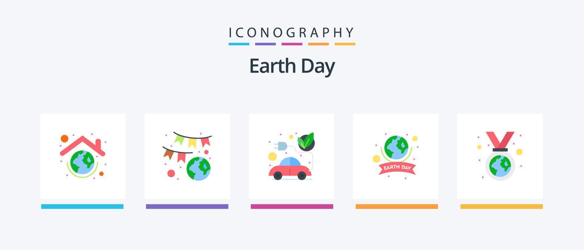 pacote de ícones plana 5 do dia da terra, incluindo planeta. terra. verde. verde. plugue. design de ícones criativos vetor