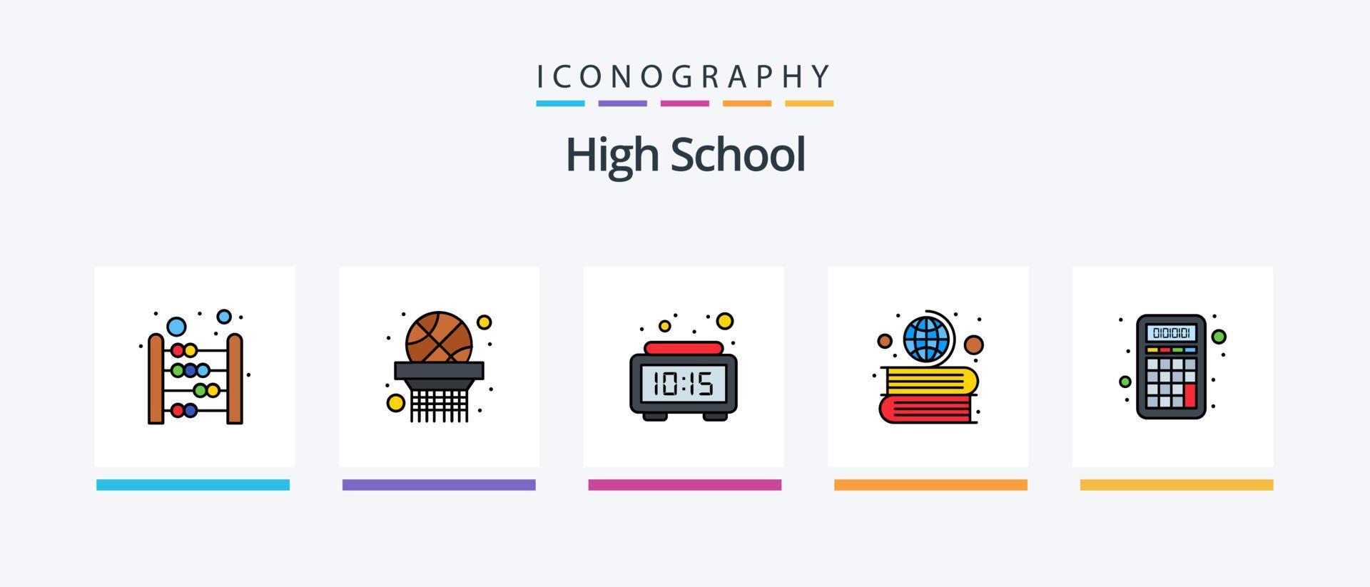 a linha do ensino médio preencheu o pacote de 5 ícones, incluindo a escola. Aprendendo. troféu. conhecimento. Educação. design de ícones criativos vetor