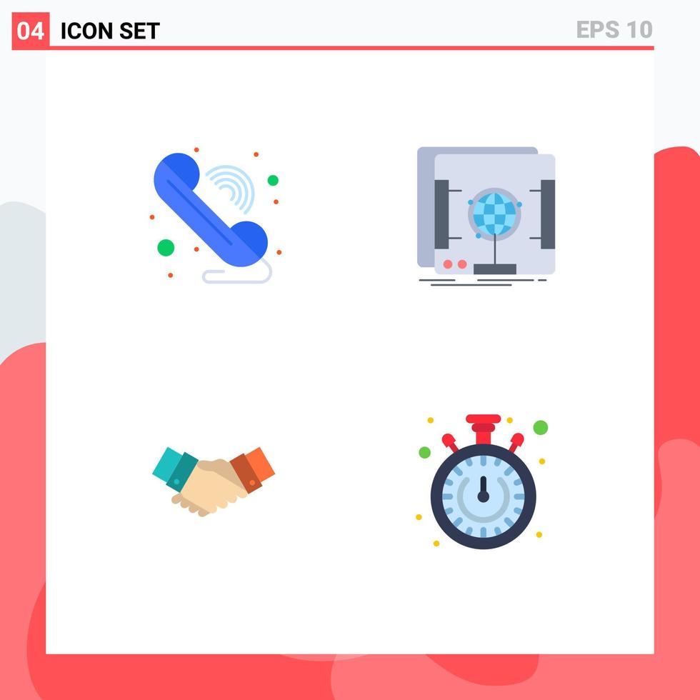 4 pacote de ícones planos de interface de usuário de sinais e símbolos modernos de acordo de chamada wi-fi digitalização mãos elementos de design vetorial editáveis vetor