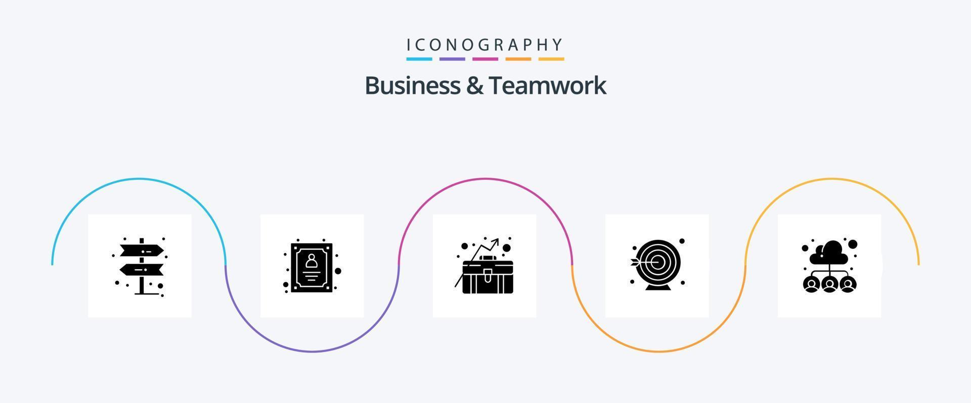 pacote de ícones de 5 ícones de negócios e trabalho em equipe, incluindo equipe. grupo. o crescimento do negócio. nuvem. meta vetor