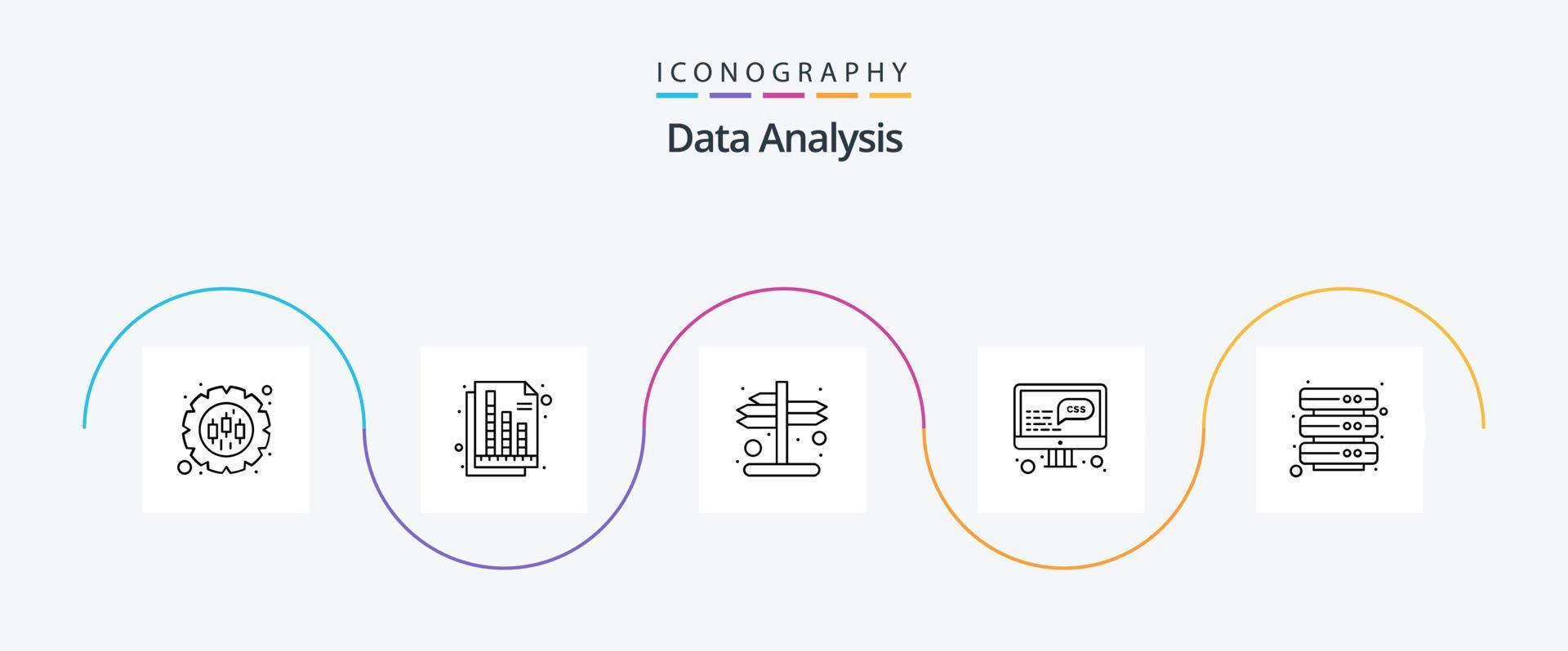 pacote de ícones de linha 5 de análise de dados, incluindo dados. desenvolvimento. gráfico. dados. direita vetor
