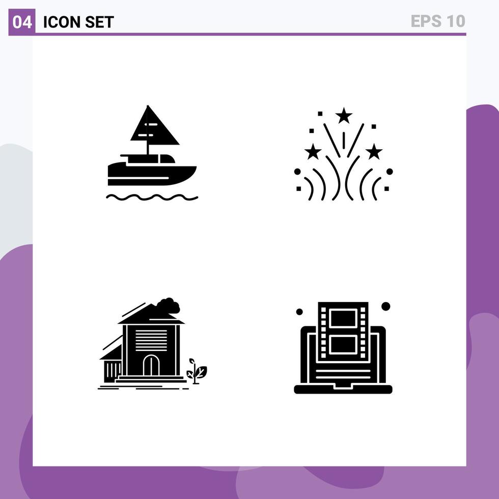 conjunto moderno de pictograma de 4 glifos sólidos de casa de barco país amor construindo elementos de design de vetores editáveis