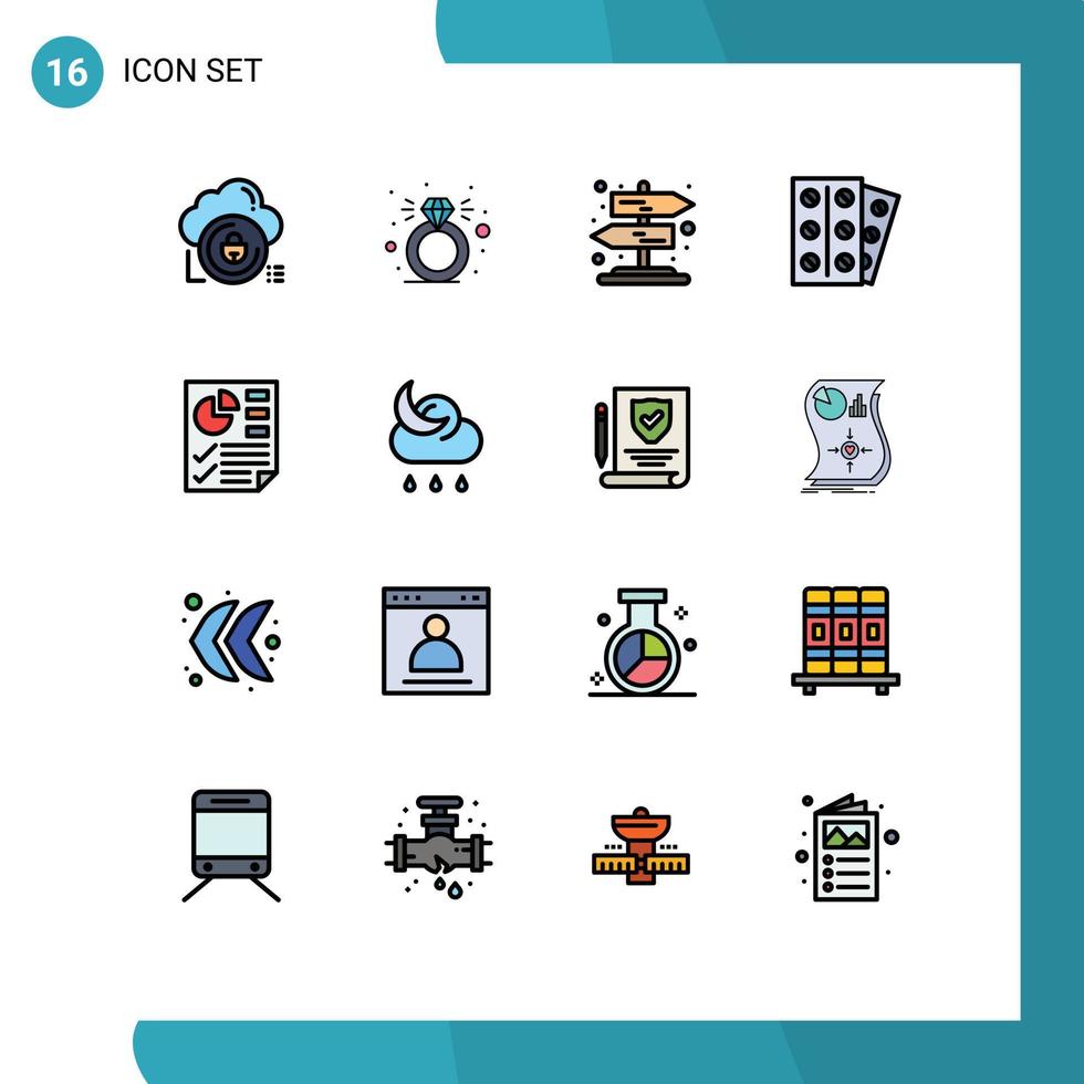 16 interface do usuário pacote de linha cheia de cores planas de sinais e símbolos modernos de dados de página estrada tablet medicina elementos de design de vetores criativos editáveis
