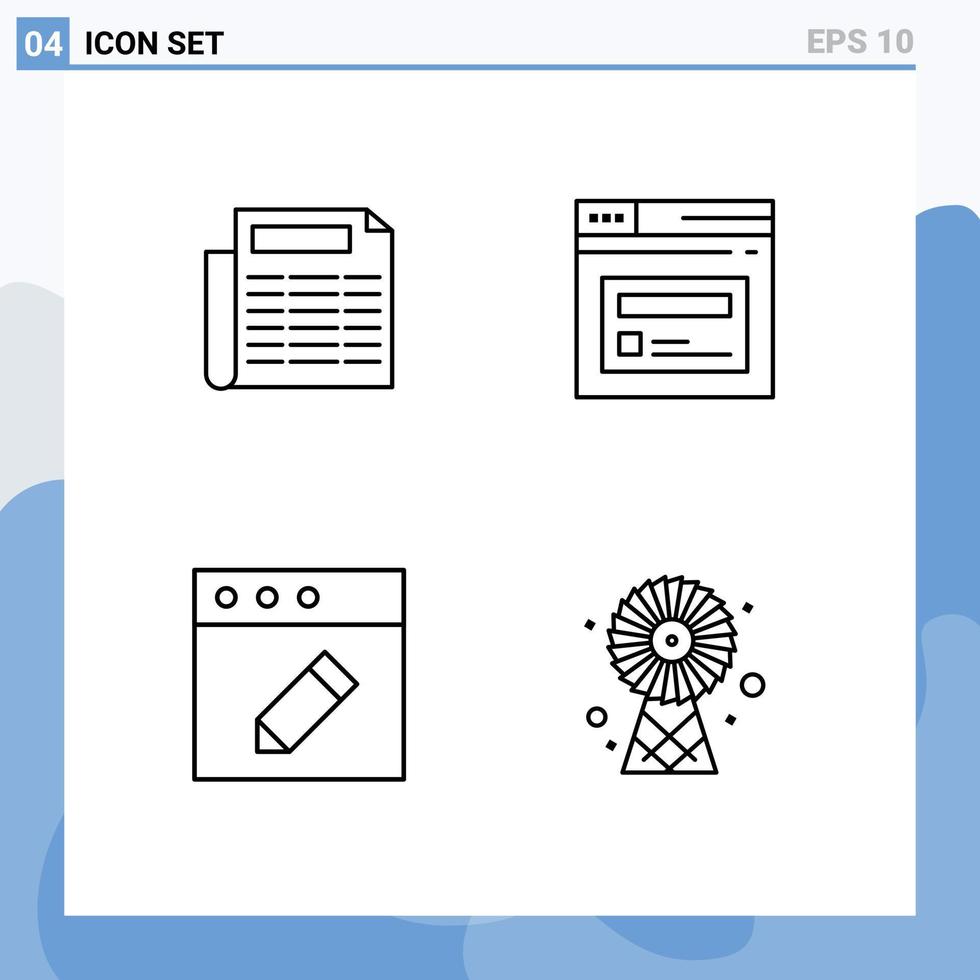 conjunto de pictogramas de 4 cores planas de linhas preenchidas simples de elementos de design de vetores editáveis ecológicos do site de internet mac de notícias