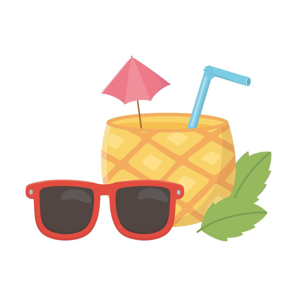 verão viagem e férias óculos de sol abacaxi coquetel com folhas vetor