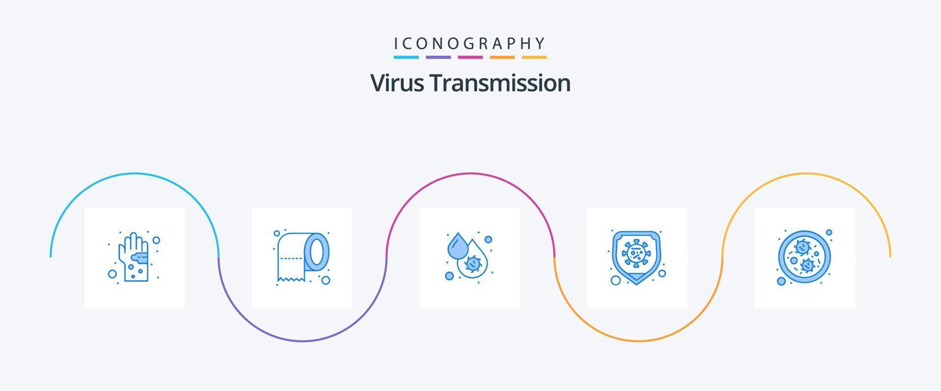 pacote de ícones azul 5 de transmissão de vírus, incluindo germes. vírus. sangue. proteção. doença vetor