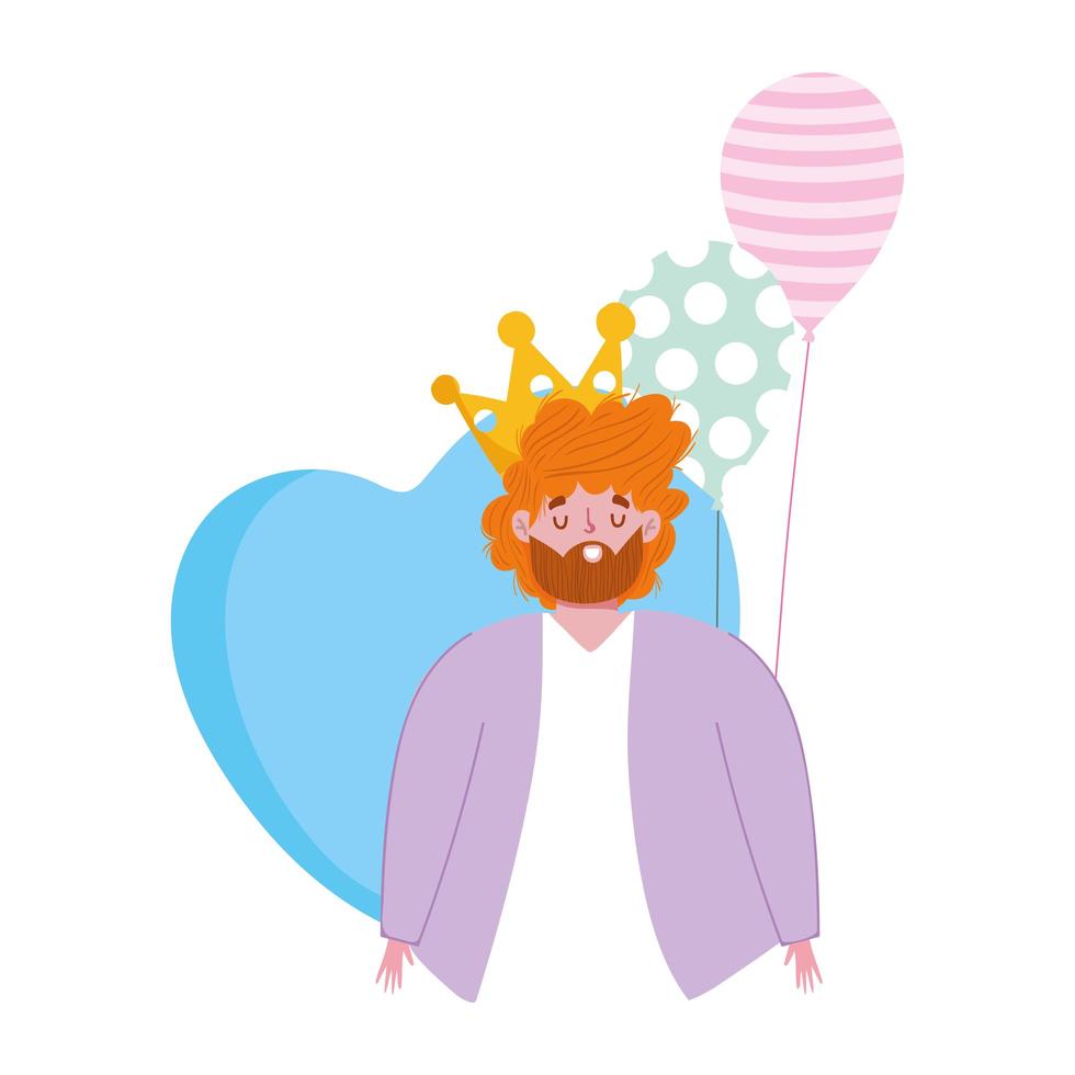 feliz dia dos pais, pai barbudo com decoração de coração de balões vetor