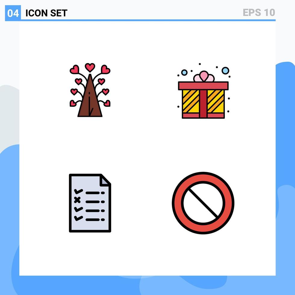 grupo de símbolos de ícone universal de 4 cores planas de linha preenchida modernas de documento de amor caixa de presente dos namorados educação elementos de design de vetores editáveis