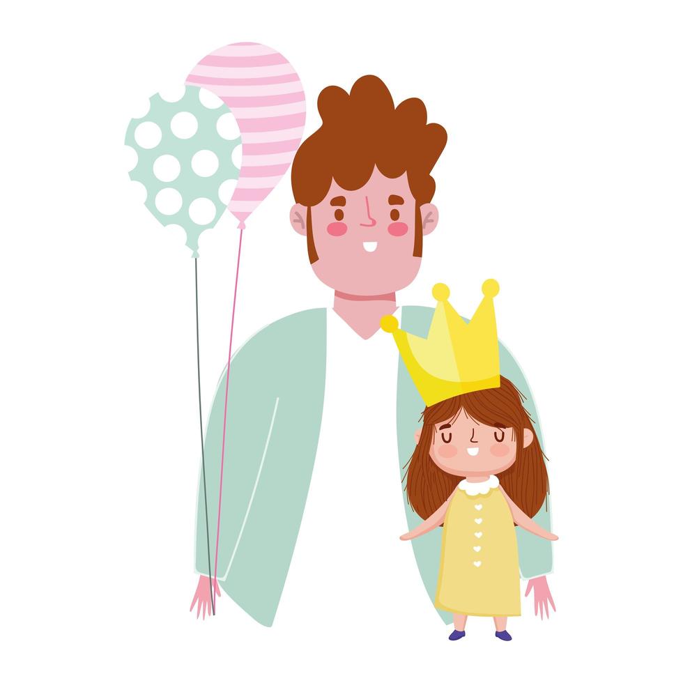 feliz dia dos pais, festa de coroa e balões de pai com filha vetor