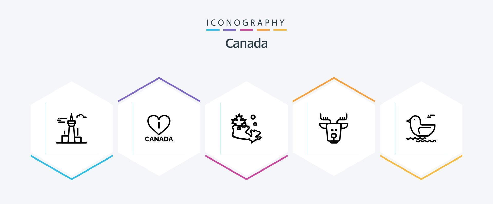 Pacote de ícones de 25 linhas do Canadá, incluindo o Canadá. pato. mapa. rena. ártico vetor