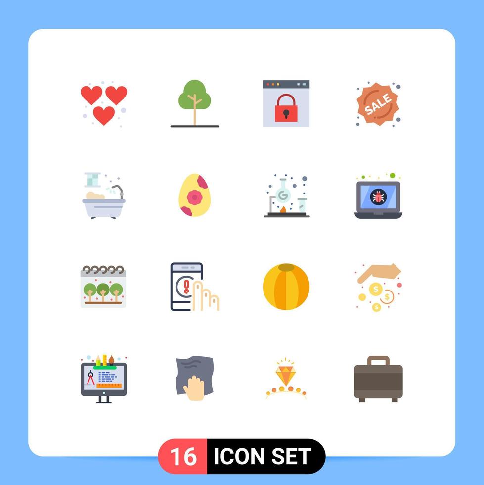 16 cores planas de vetores temáticos e símbolos editáveis de pacote editável de emblema de venda de interface de compras de chuveiro editável de elementos de design de vetores criativos