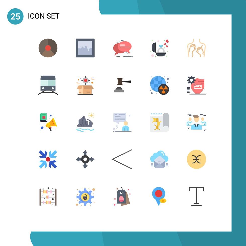 Pacote de cores planas de 25 interfaces de usuário de sinais e símbolos modernos de bate-papo de presentes de saúde presentes elementos de design de vetores editáveis