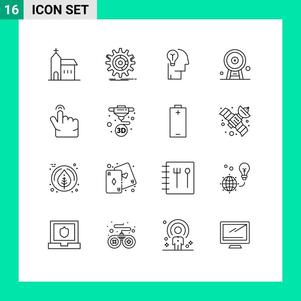 pacote de 16 sinais e símbolos de contornos modernos para mídia impressa na web, como solução de processo de arquitetura de roda gigante, elementos de design de vetores editáveis