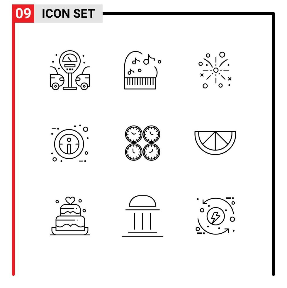 pacote de interface do usuário de 9 contornos básicos de relógios de fuso horário sinal de negócios de páscoa elementos de design de vetores editáveis