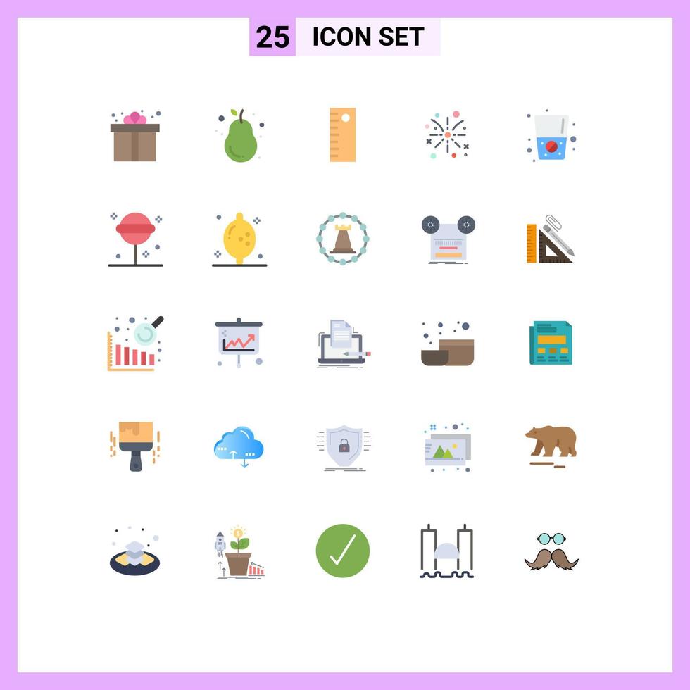 Pacote de cores planas de 25 interfaces de usuário de sinais e símbolos modernos de dieta de bebidas elementos de design de vetores editáveis de fogo fresco de férias
