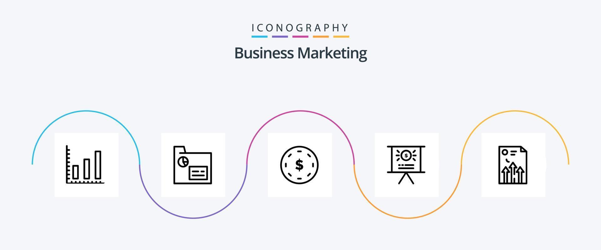 pacote de ícones de linha 5 de marketing de negócios, incluindo . marketing. o negócio. iene vetor