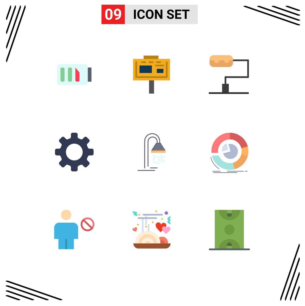 conjunto de 9 sinais de símbolos de ícones de interface do usuário modernos para chuveiro, marca de hotel, banheiro, conjunto de elementos de design de vetores editáveis