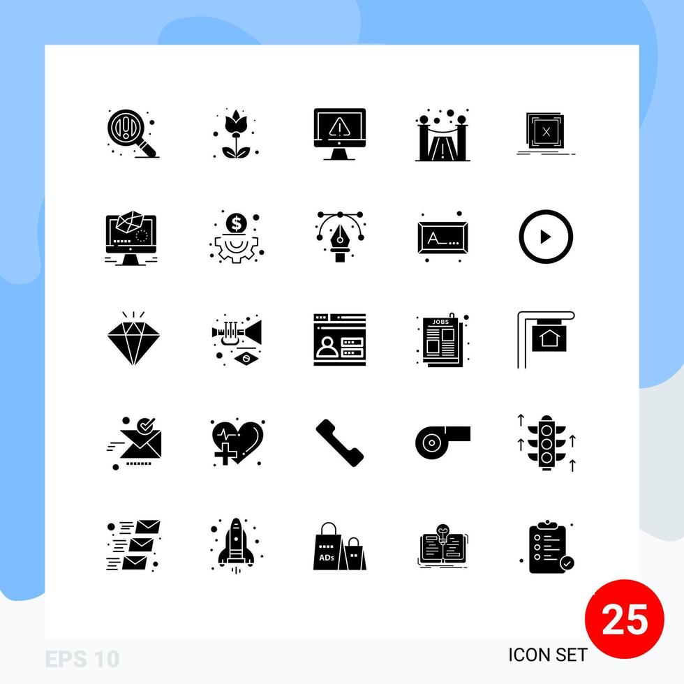 Pacote de glifos sólidos de 25 interfaces de usuário de sinais e símbolos modernos de serviços de dados de erro de mensagem projetam elementos de design de vetores editáveis