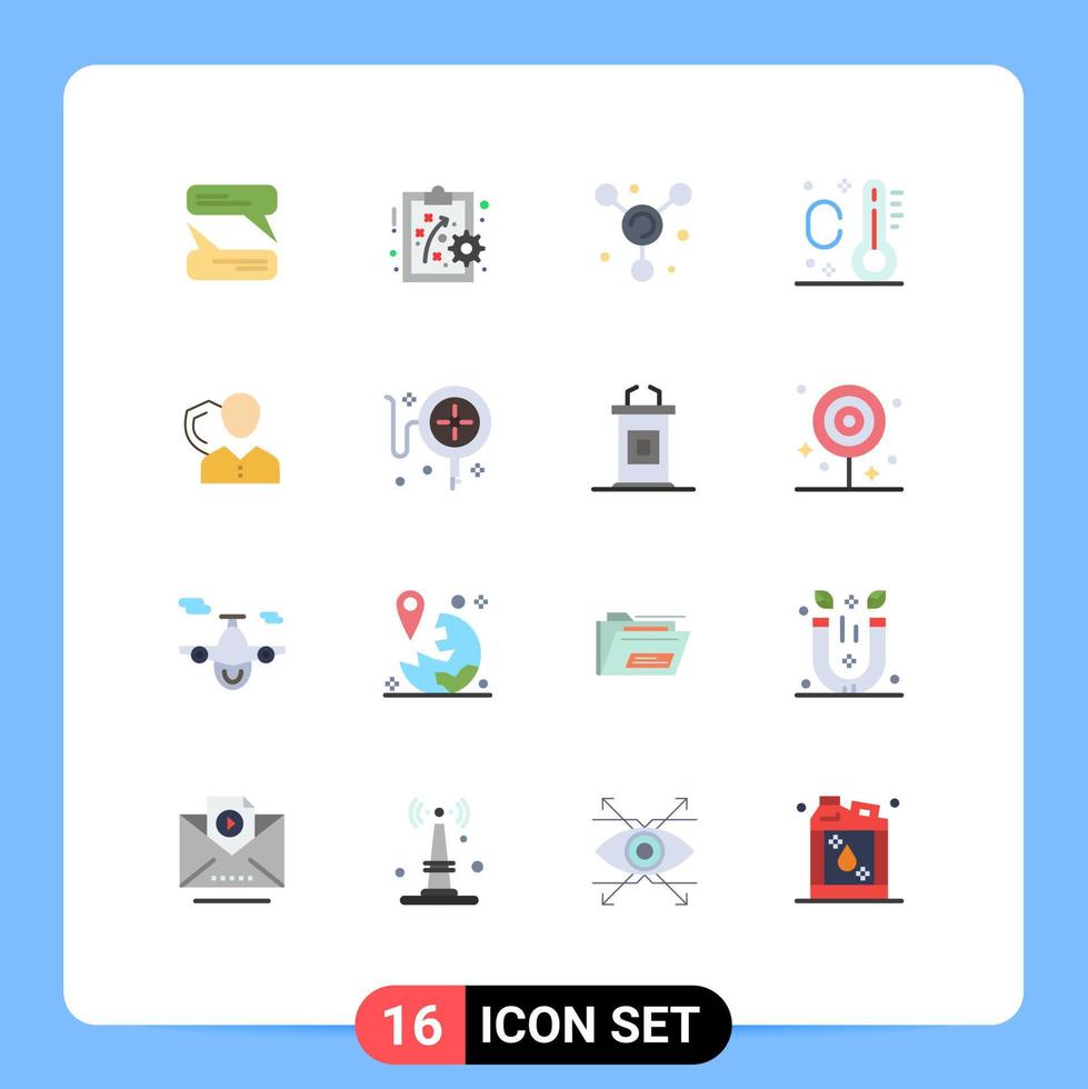 conjunto de pictogramas de 16 cores planas simples de escudo pessoal de ciência pessoal pacote editável de elementos de design de vetores criativos