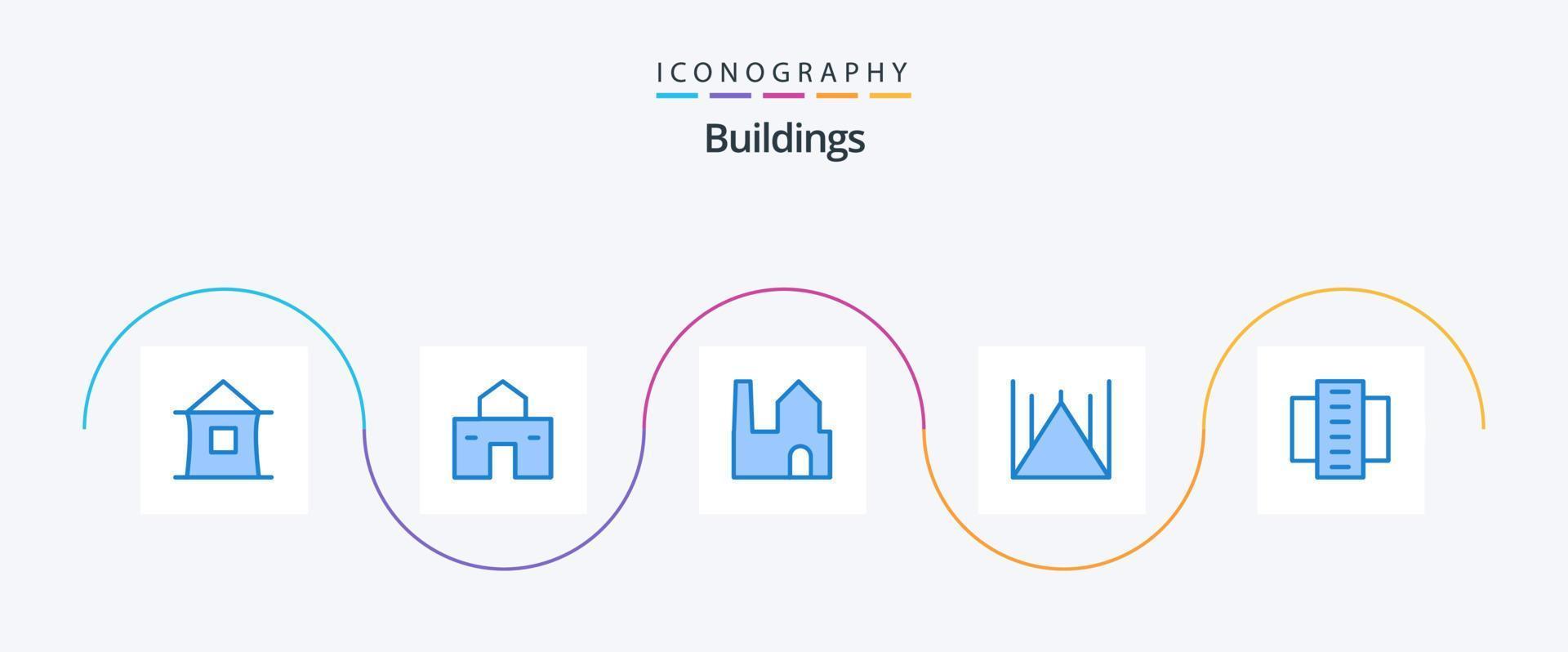 Pacote de ícones de 5 edifícios azuis, incluindo apartamentos residenciais. edifício da cidade. indústria. prédio. mesquita paquistanesa vetor